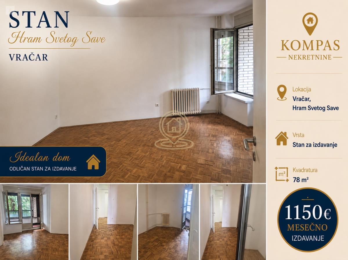 Trosoban stan 78 m², Vračar, Hram Sv. Save, prvi sprat