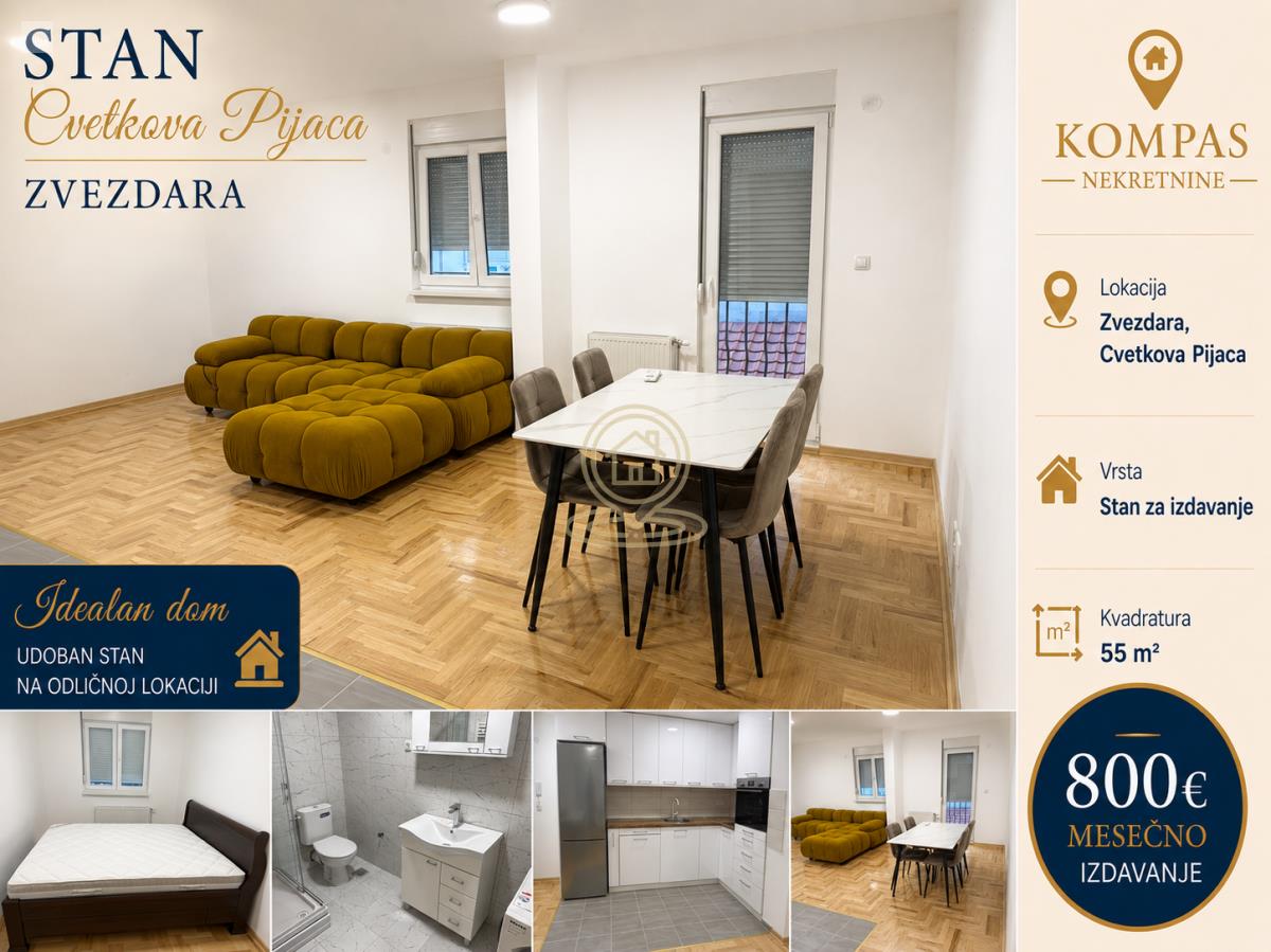 Dvosoban stan 55 m², Zvezdara, Cvetkova pijaca, 1. sprat