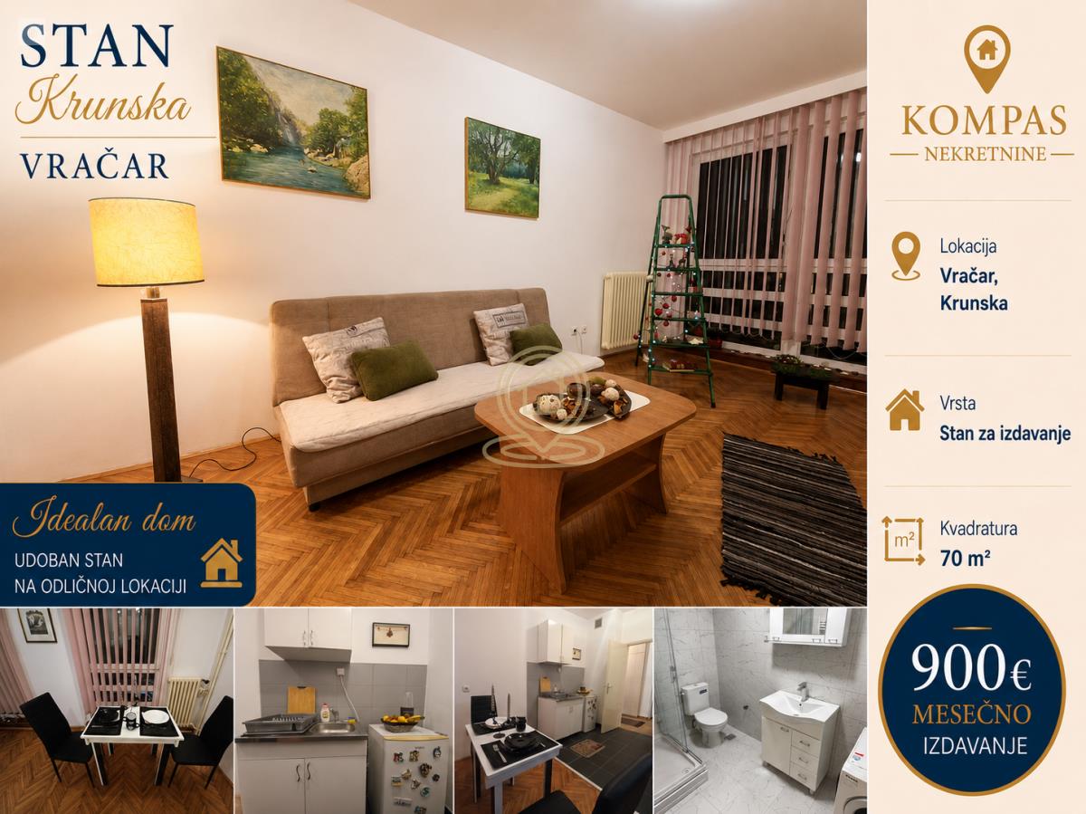 Trosoban stan 70 m², Vračar, Krunska, 1. sprat