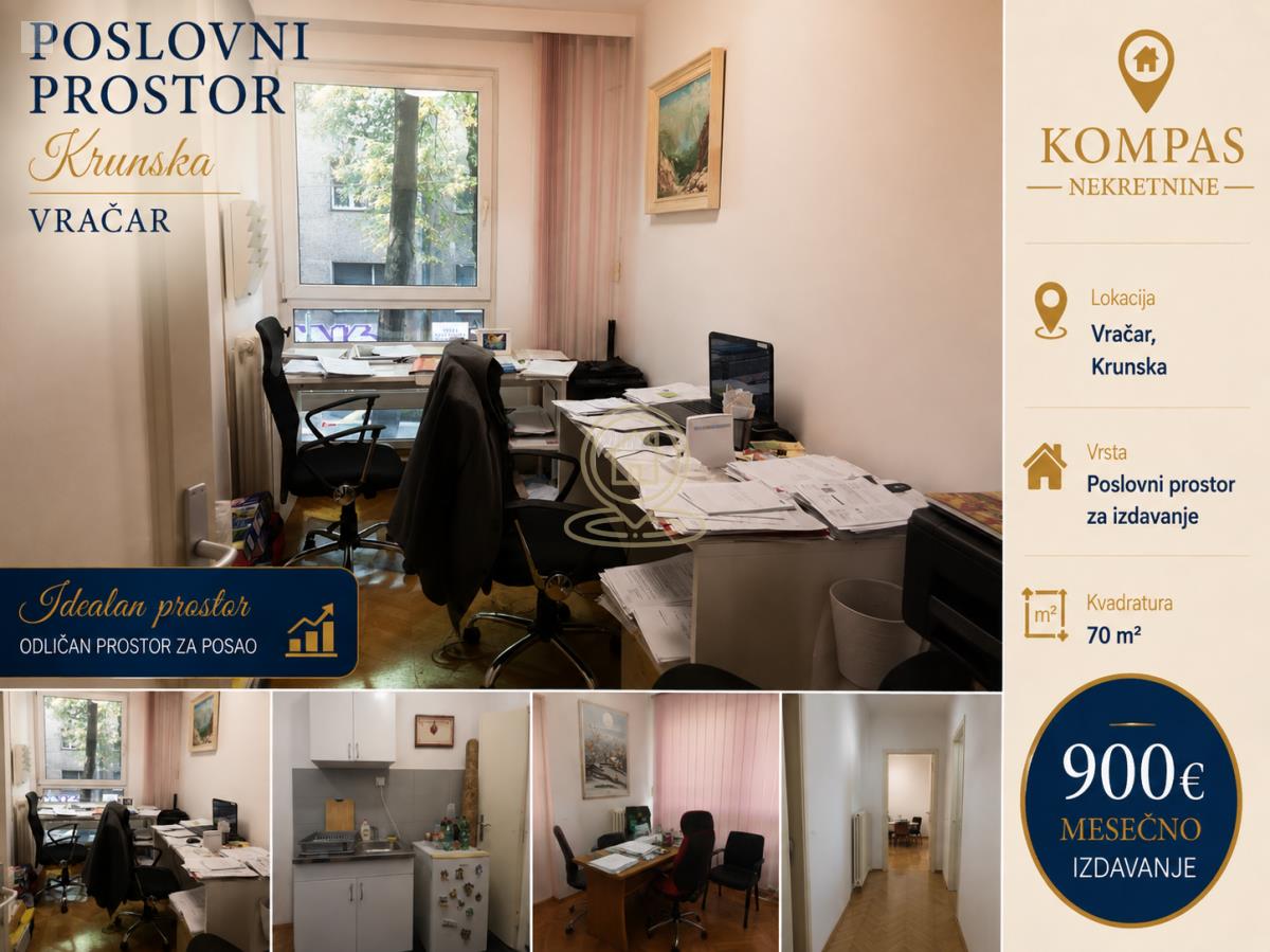 Poslovni prostor 70 m², Vračar, Krunska, prvi sprat