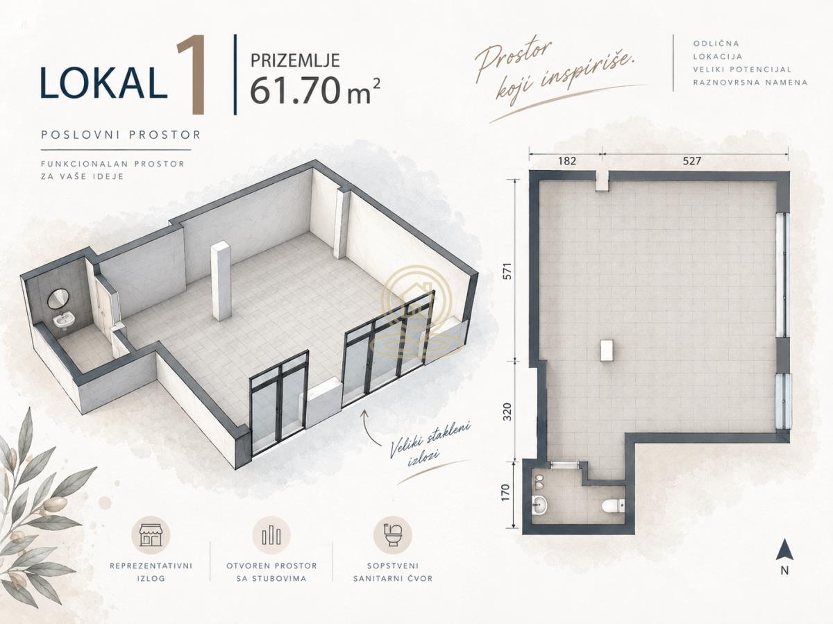 Lokal 61,7 m², prizemlje, Slana Bara, Novi Sad. provizija uracunata u cenu