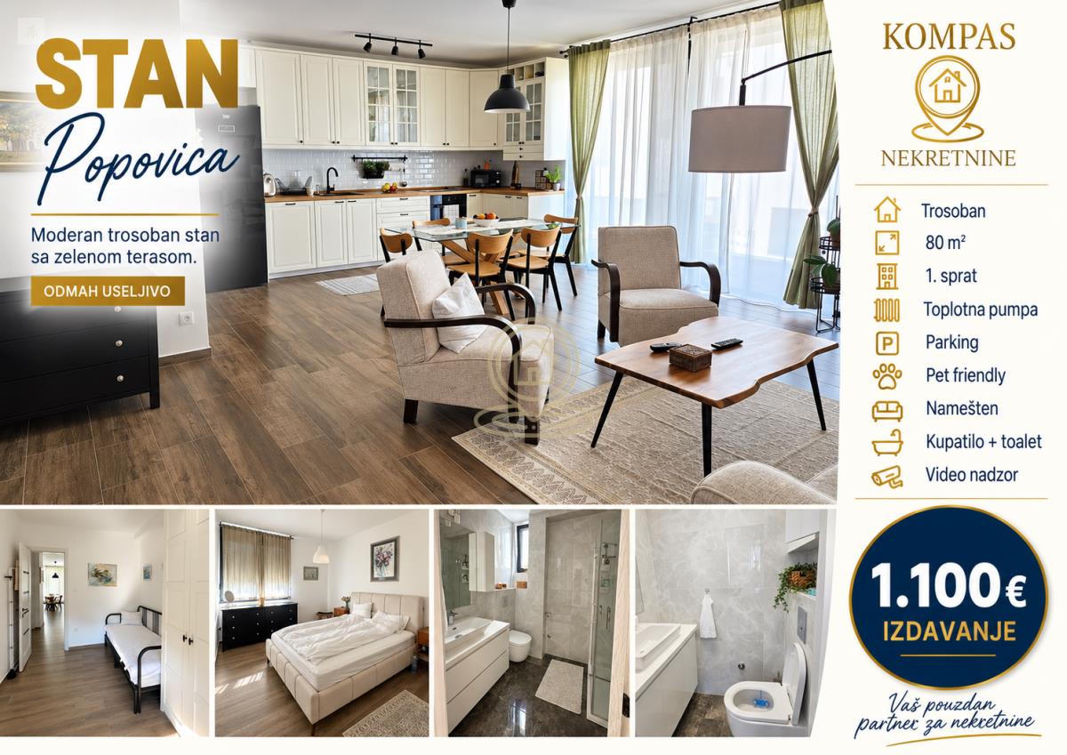 Trosoban stan, 80 m², Sremska Kamenica - Popovica, Novi Sad