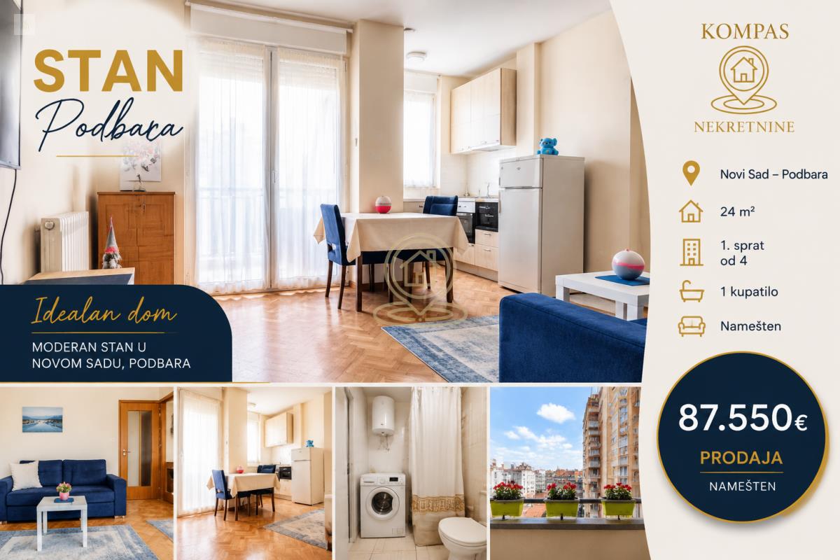 Jednosoban stan 24 m², Podbara, Novi Sad, 1. sprat