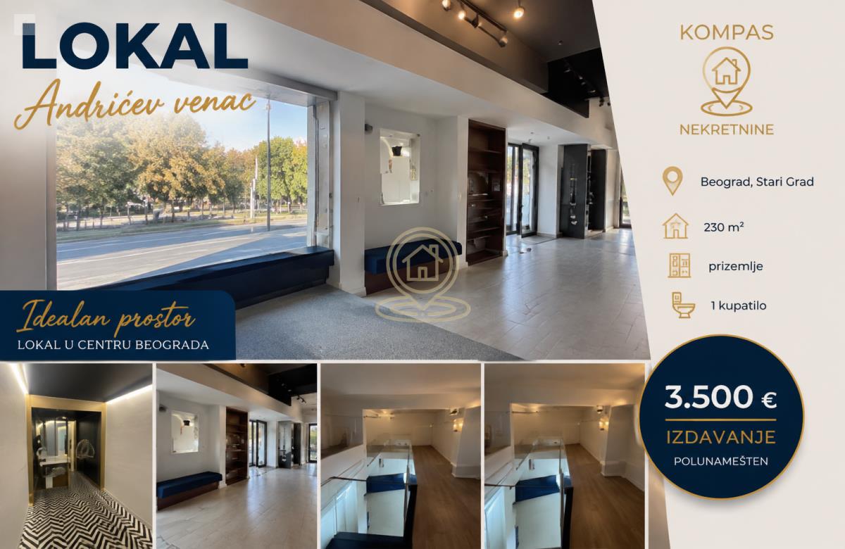 Lokal 230 m², Stari Grad, Andrićev Venac, Beograd