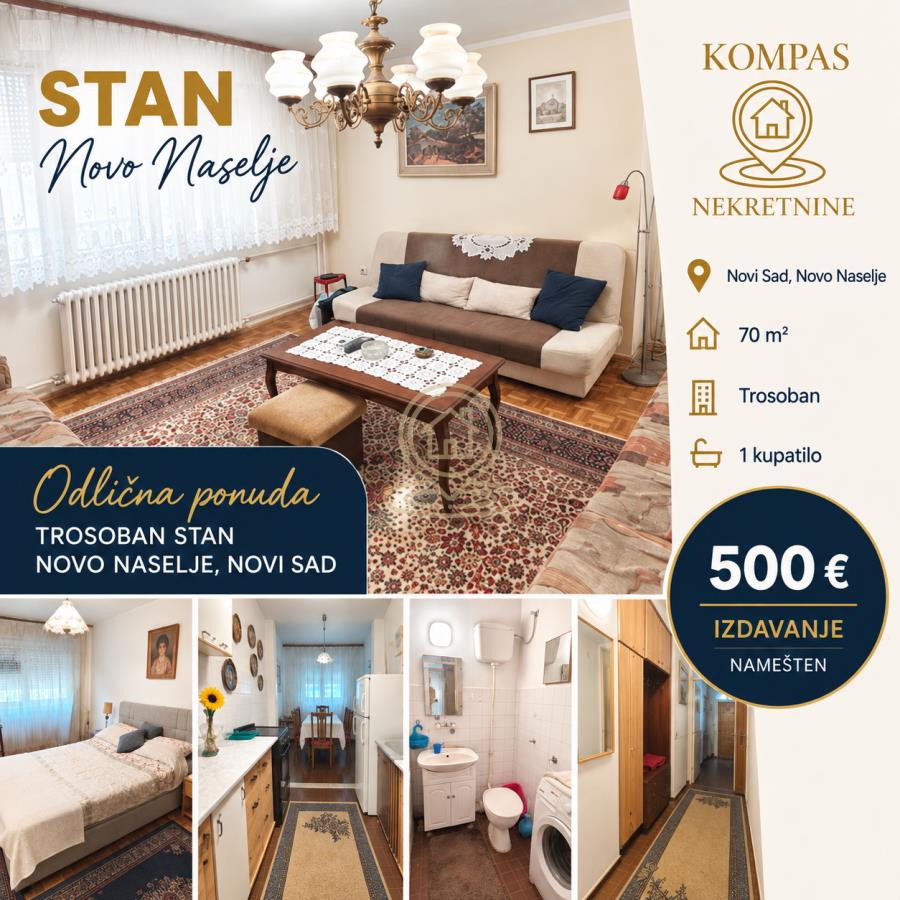 Trosoban stan 70 m², Novo Naselje, Novi Sad
