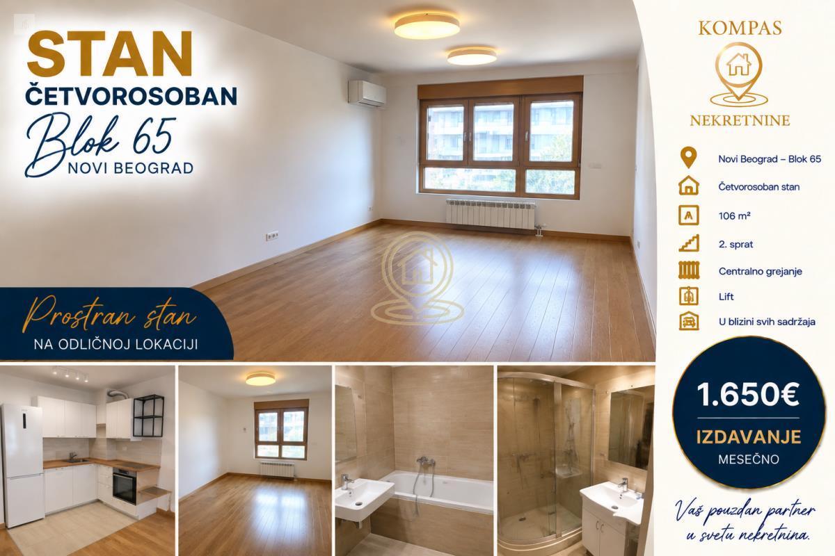 Četvorosoban stan, 106 m², Blok 65, Novi Beograd