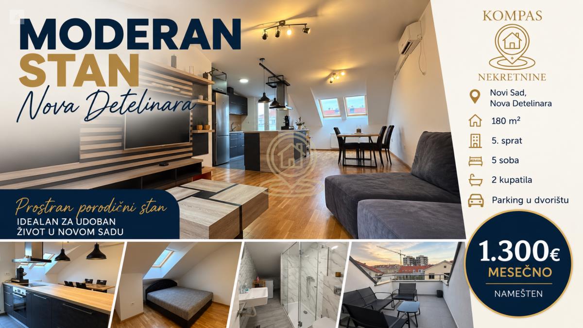 Novi Sad izdavanje stanova-Nova detelinara 180m2 1300e