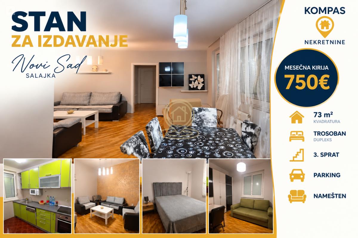Trosoban stan 73 m², Salajka, Novi Sad, 3. sprat