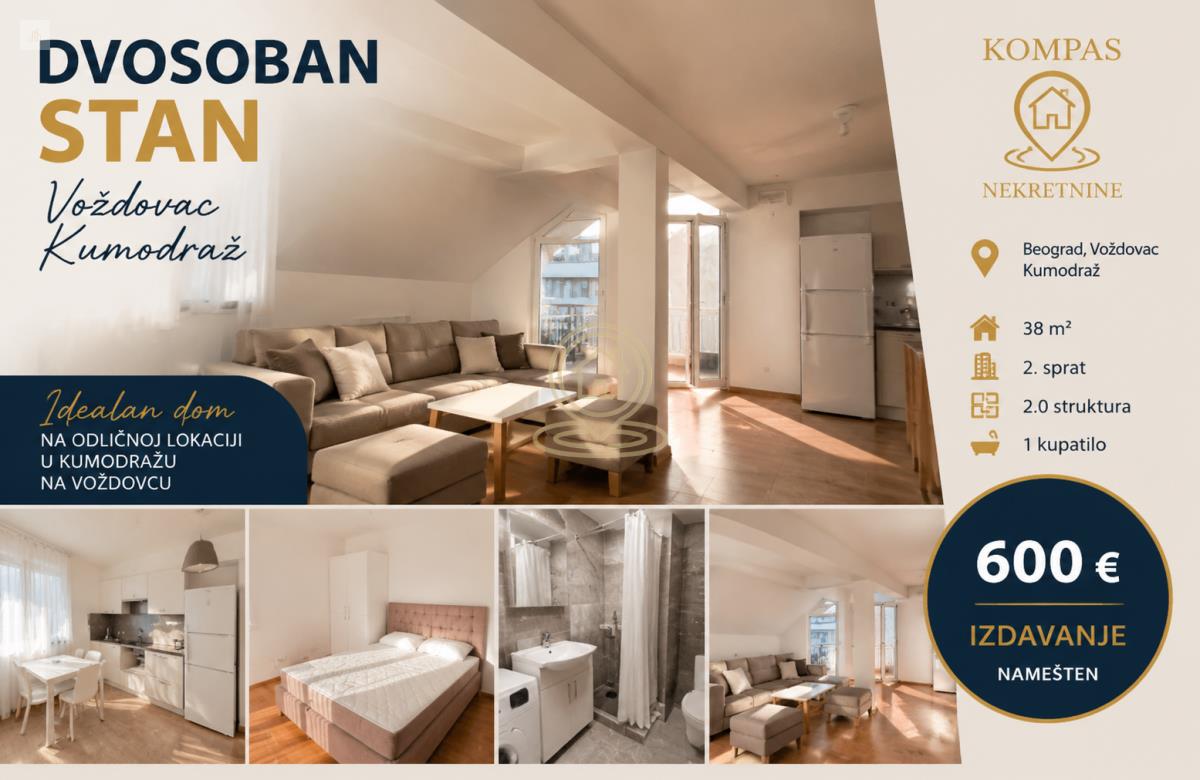 Dvosoban stan 38 m², Voždovac, Kumodraž, drugi sprat