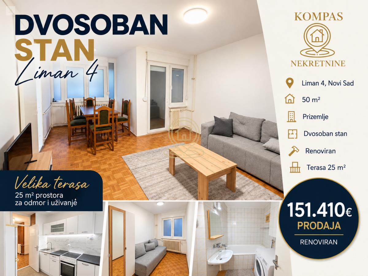 Liman 4 Novi Sad – renoviran stan sa velikom terasom od 25 m²