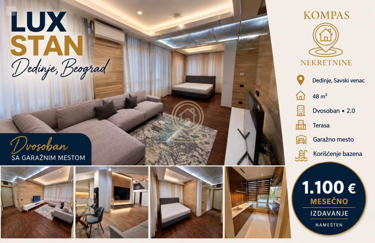 Dvosoban stan u Dedinju, Savski Venac, 48 m²