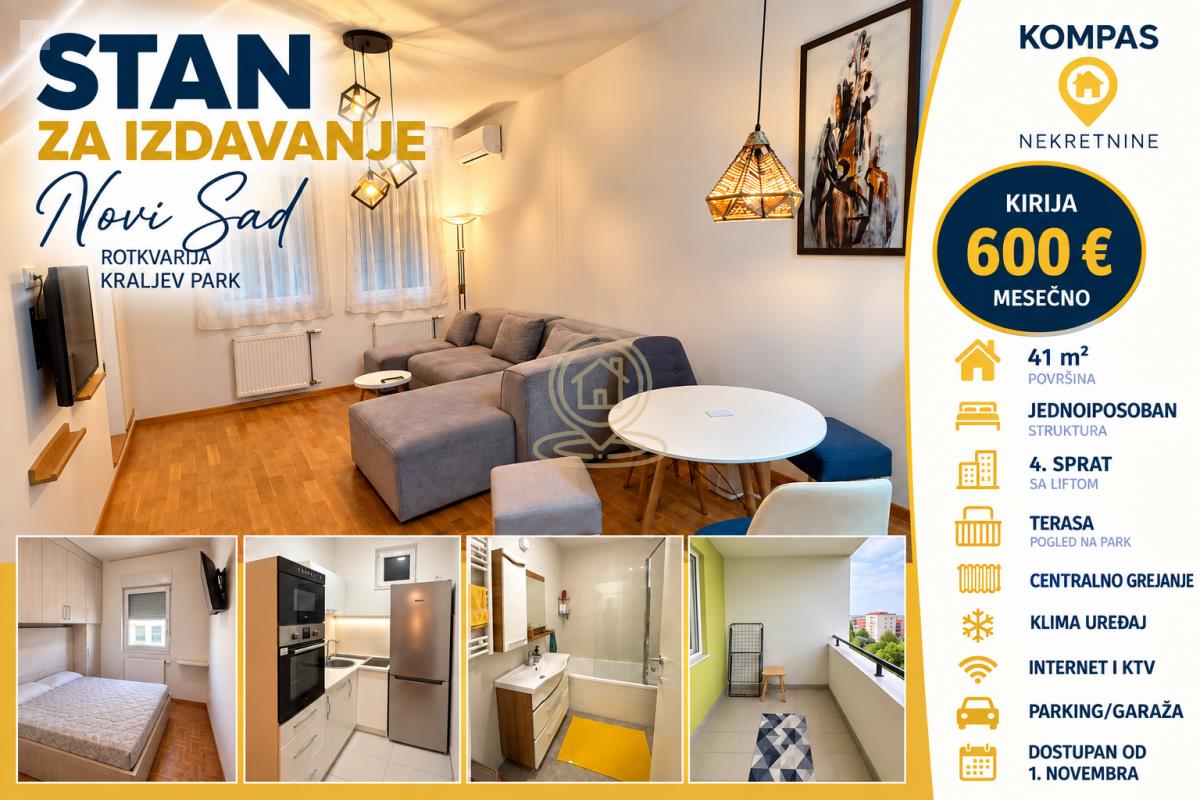 Jednoiposoban stan, 41 m², Rotkvarija, Novi Sad, 4/6, kupatilo