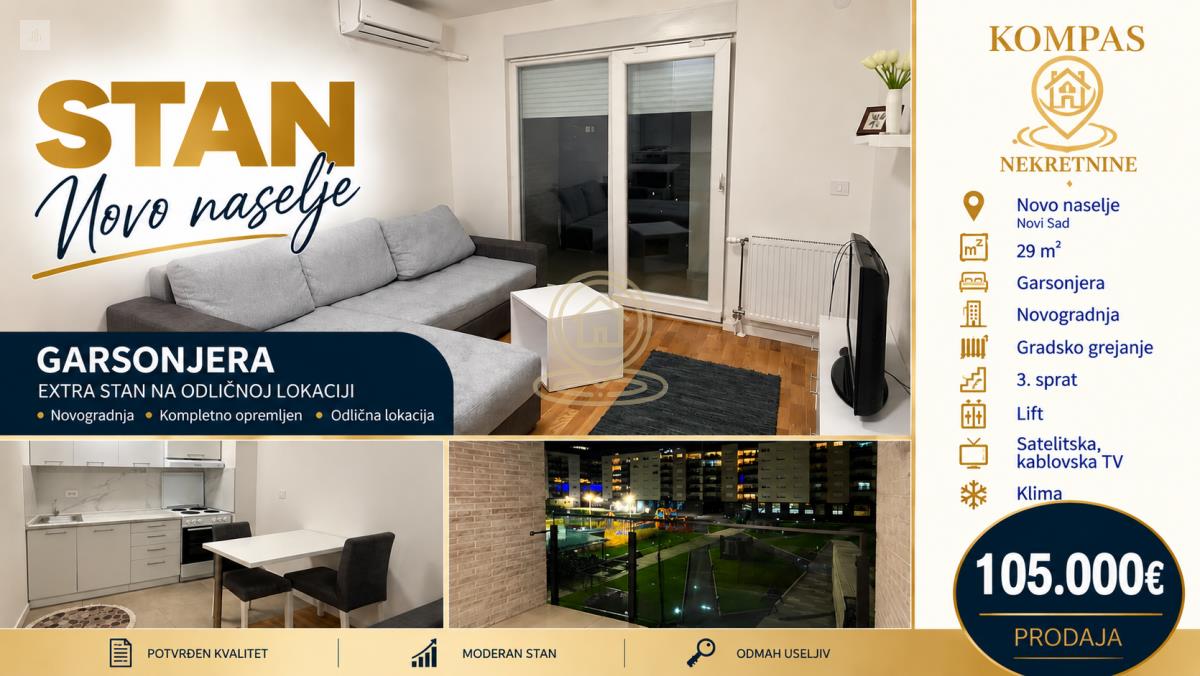 ark residence - Extra stan  , 29 m², Novo Naselje, Novi Sad, 3. sprat