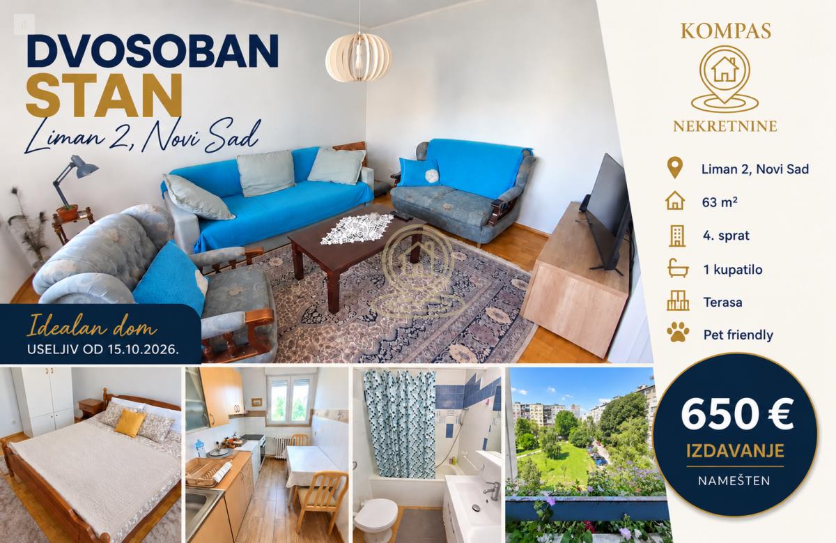 Dvosoban stan 63 m², Liman 2, Novi Sad, 4/5 sprat