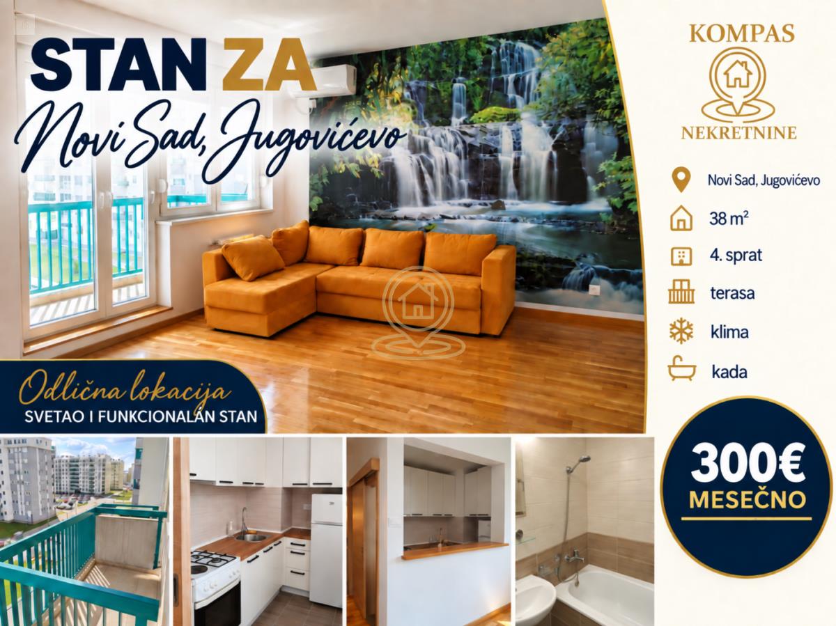 Izdaje se stan u novogradnji za tihe delatnosti,  Jugovićevo, Novi Sad, 38 m²