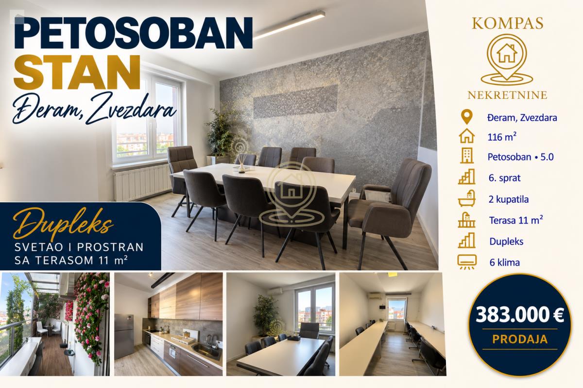 Petosoban stan na Đeramu, Zvezdara, 116 m²