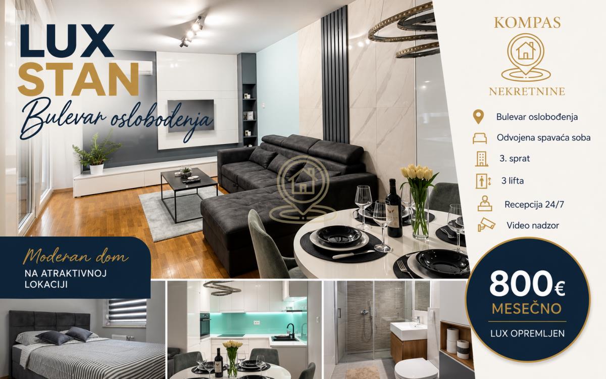 LUX stan za izdavanje – Bulevar oslobođenja | Odvojena spavaća soba | Recepcija 24/7 | 800 €