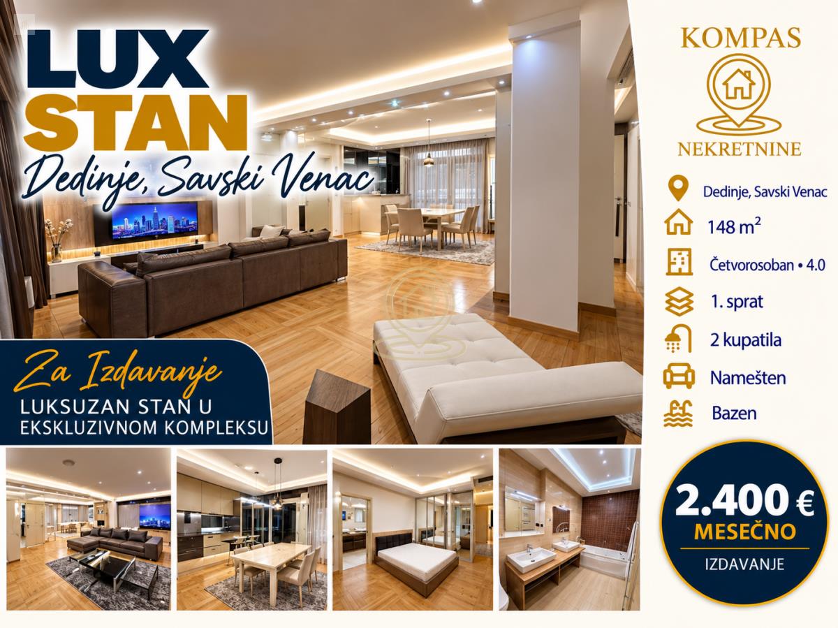 Četvorosoban stan na Dedinju, Savski Venac, 148 m²