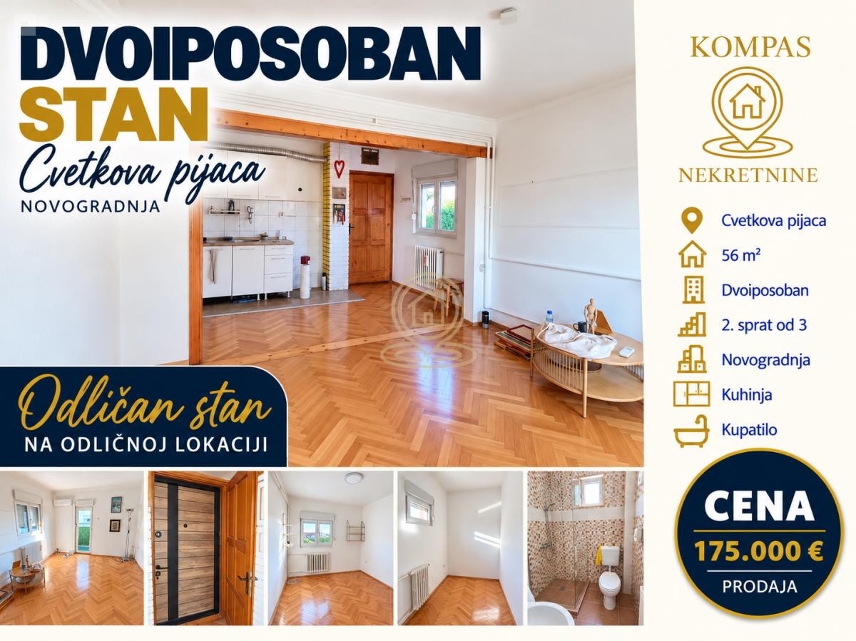 Dvoiposoban stan 56 m², Cvetkova pijaca, Zvezdara, 2. sprat
