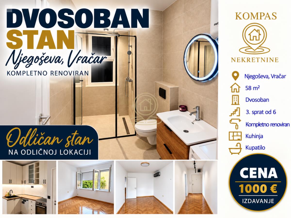 Dvosoban stan 58 m², Vračar, Beograd, 3. sprat