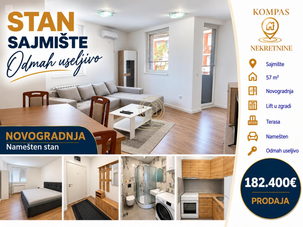 Prodaja stanova Novi Sad-Sajmište 57m2 182.400€ - Odmah Useljivo - Namešten