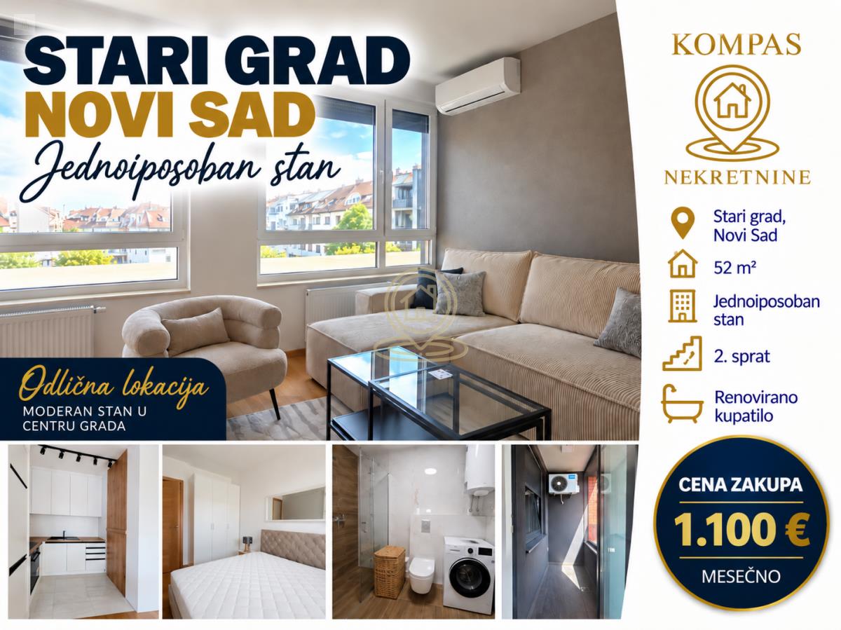 Lux dvosoban stan 52 m², Stari Grad, Novi Sad, 2. sprat