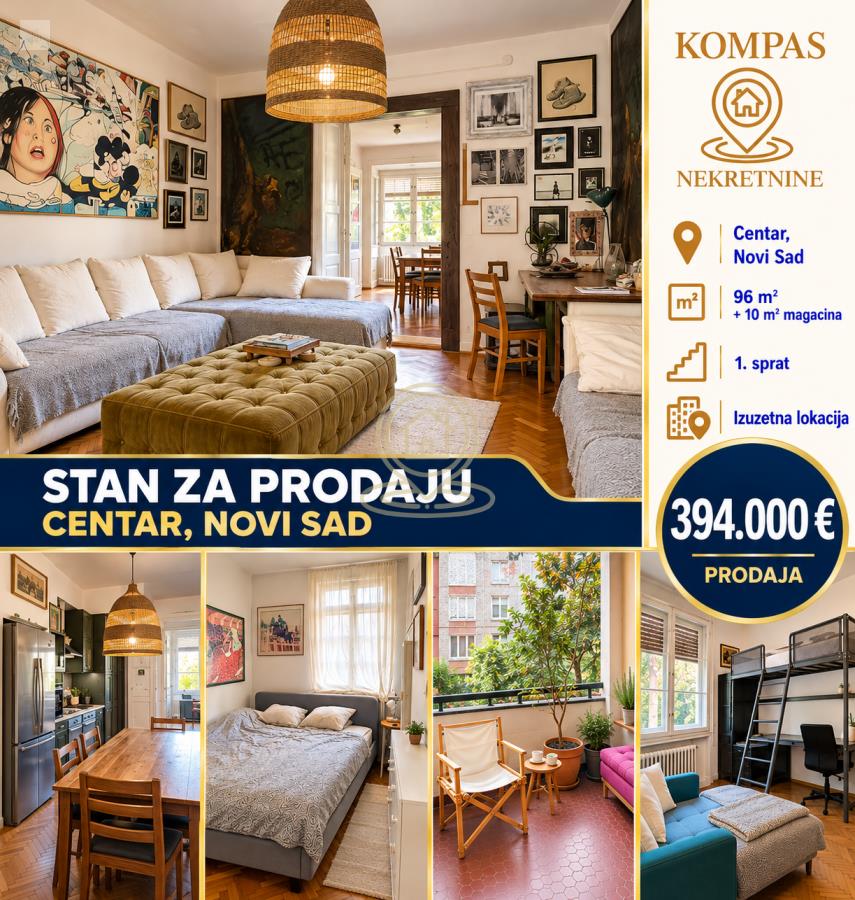 Jedinstvena lokacija-Četvorosoban stan 96 m², Centar, Novi Sad, 1. sprat
