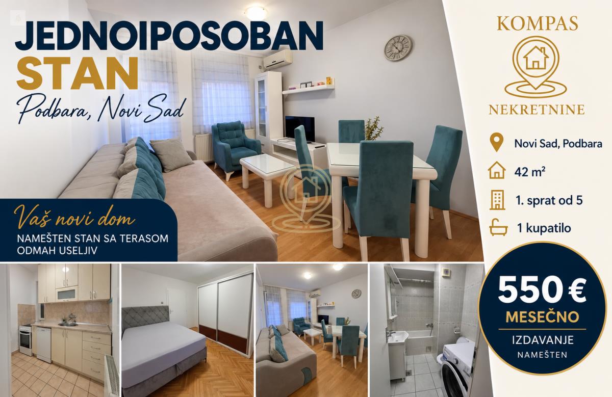 Jednoiposoban stan 42 m², Podbara, Novi Sad, 1. sprat