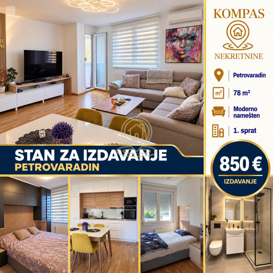 Moderno  namesten cetvorosoban stan, 78 m² sa parkingom, Petrovaradin, Novi Sad, 1. sprat