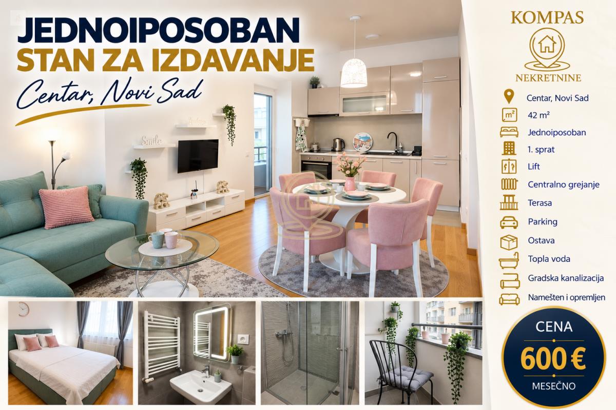 Jednoiposoban stan 42 m², Centar, Novi Sad, 1. sprat
