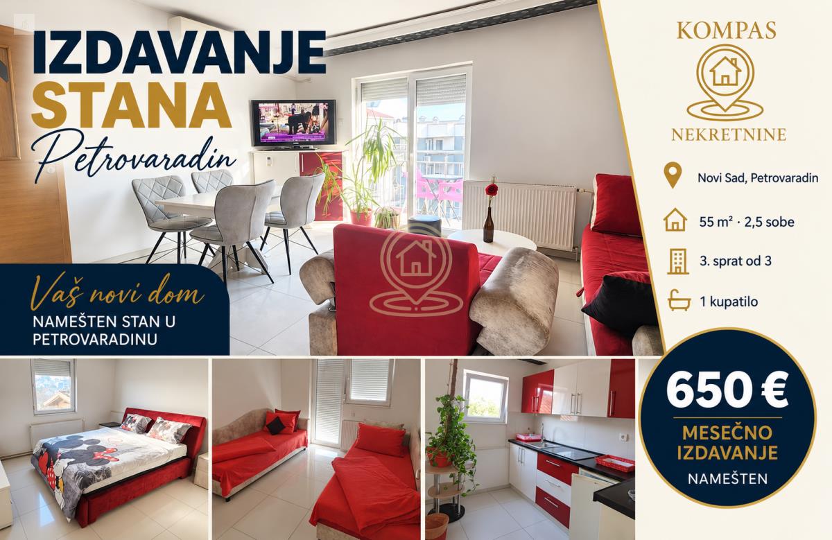 Petrovaradin, Novi Sad – 2.5 soban stan, 55 m², 3. sprat