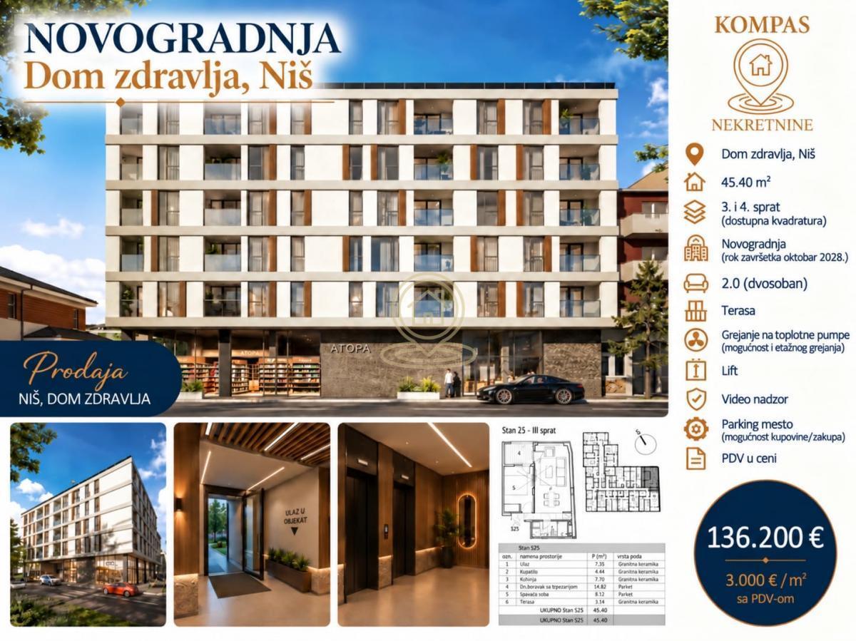 NOVOGRADNJA, DOM ZDRAVLJA, 136200, 45m2