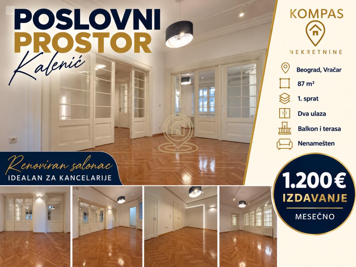 Poslovni prostor 87 m², Vračar, Kalenić, prvi sprat
