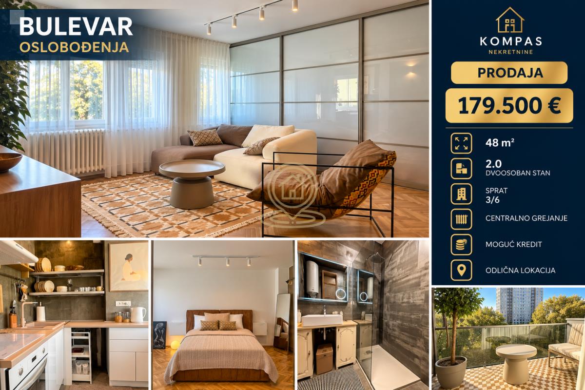 Dvosoban stan 48 m², Bulevar Oslobođenja, Novi Sad, 3. sprat